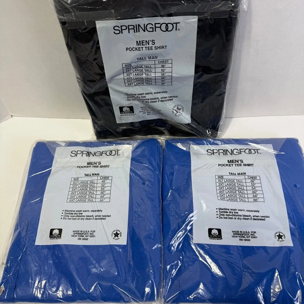 Lot of 3 NEW Vintage Springfoot 100% Cotton Pocket T Shirts 3XLT Made in USA‎